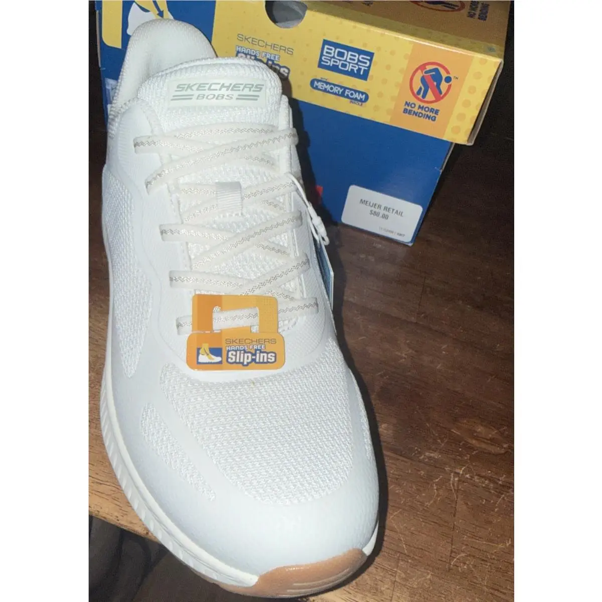 Skechers Slip On Hands Free Memory Foam Sneakers Bob Sport Women 11Wide White