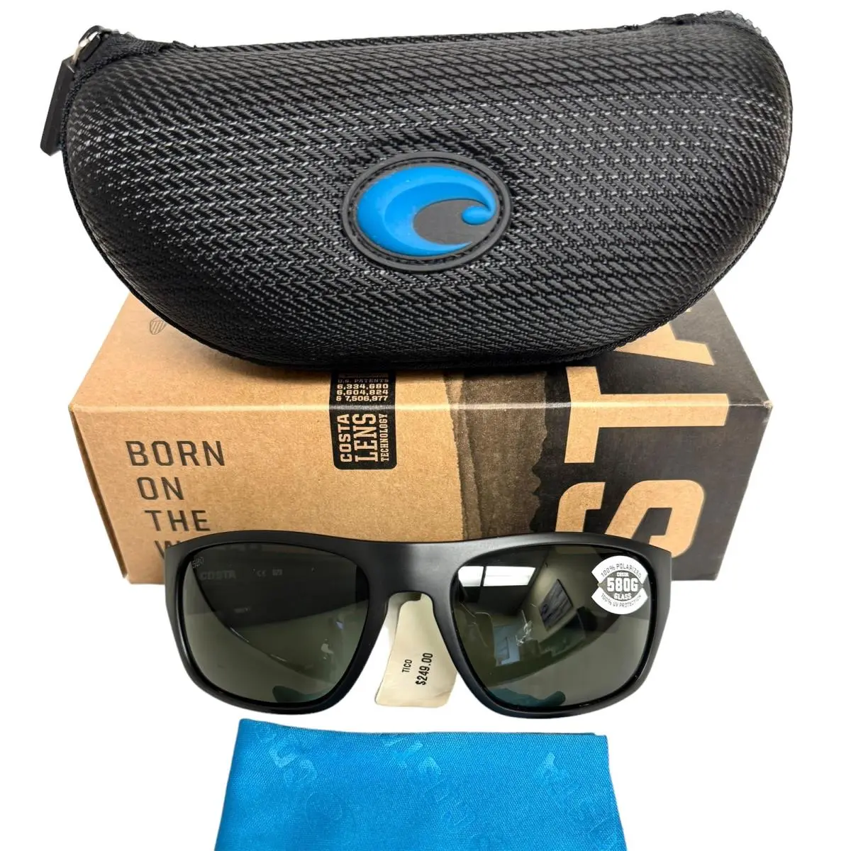 Tico Sunglasses Matte Black Polarized Gray Glass 580G with Case by Costa Del Mar