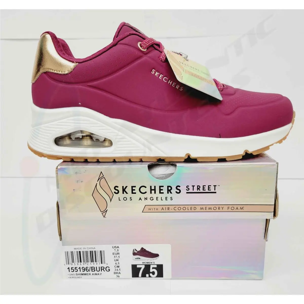 Skechers Street Uno Shimmer Away 155196/BURG Women`s Size 7.5 Burgundy