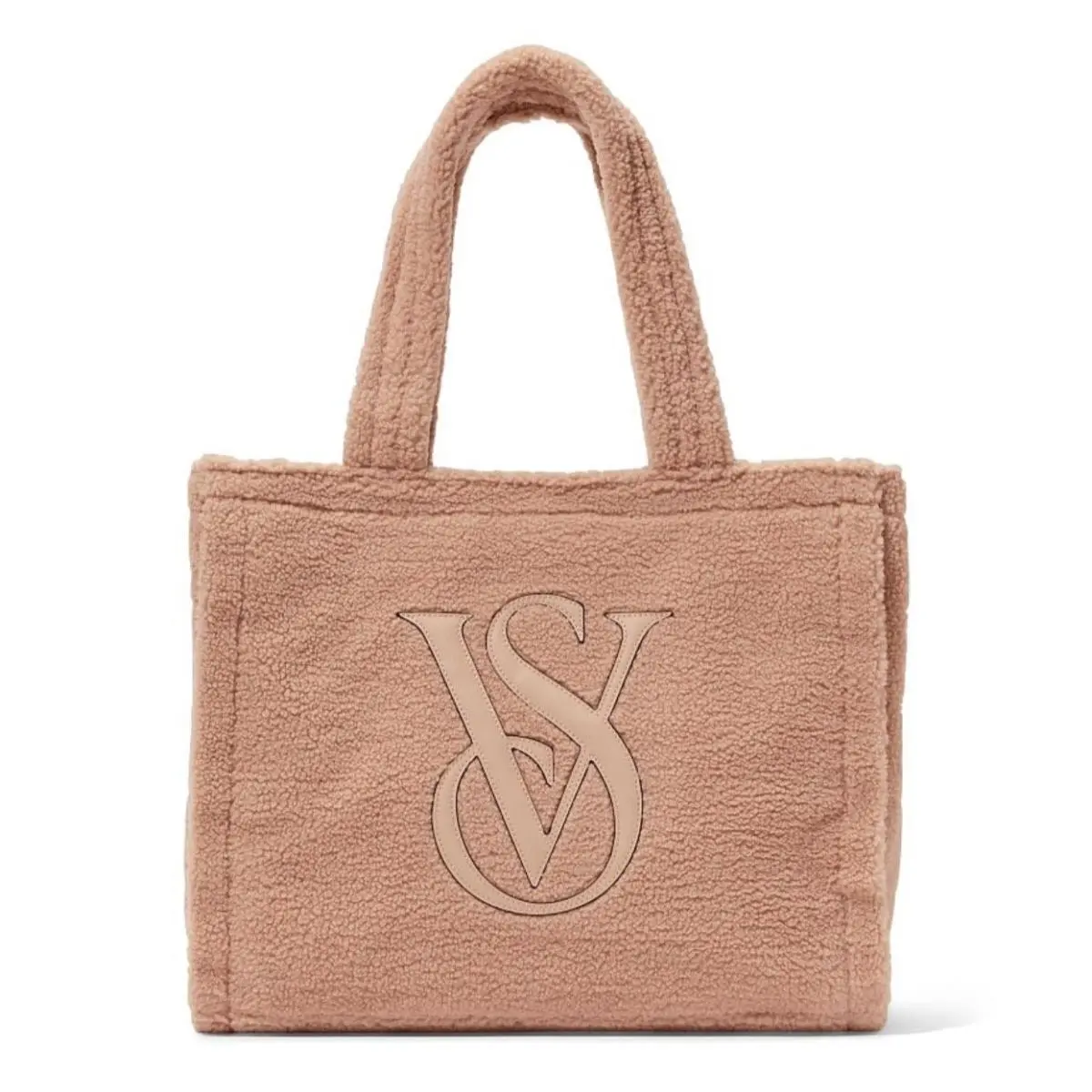 Victoria`s Secret Plush Fleece Tote Shopping Bag Travel Carry ON Beige M