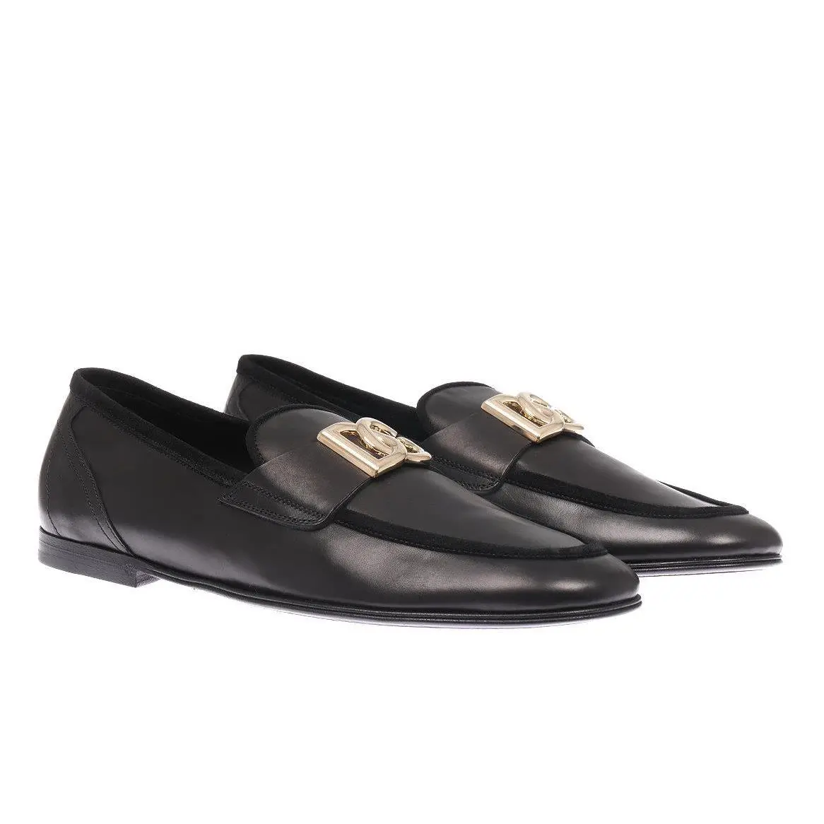 Dolce Gabbana Black Leather DG Logo Loafers Shoes 42/US 9