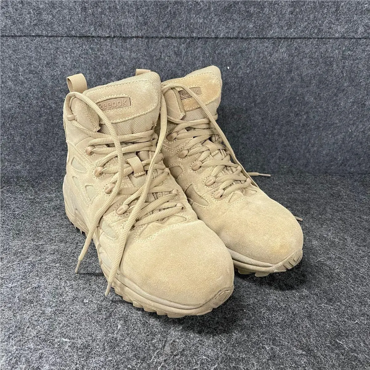Reebok Stealth 6 Side Zip Tactical Work Boots Men`s Size 8.5 M Khaki