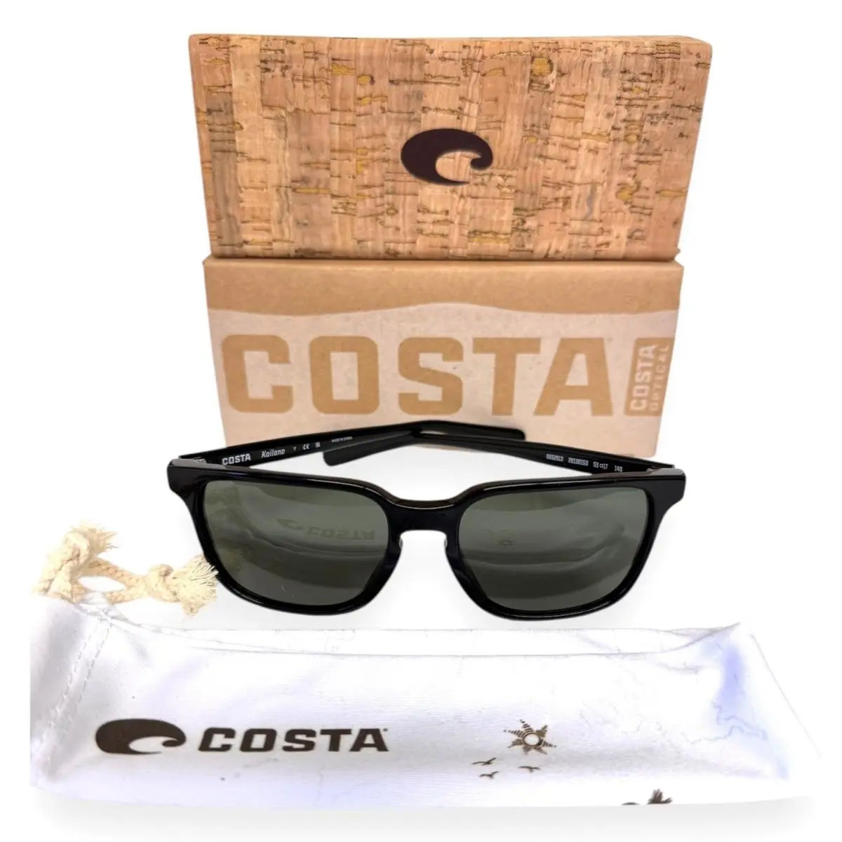 Costa Del Mar Sunglasses Kailano Shiny Black Gray Polarized Glass W/case