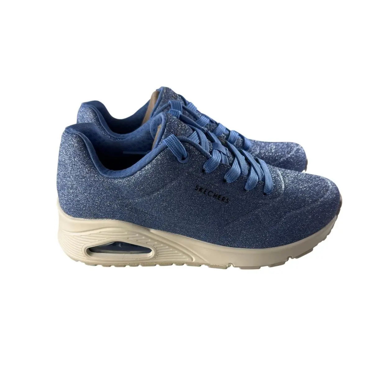 Skechers Uno Lite Womens Blue Glitter Air Cooled Memory Foam Sneakers Size 6