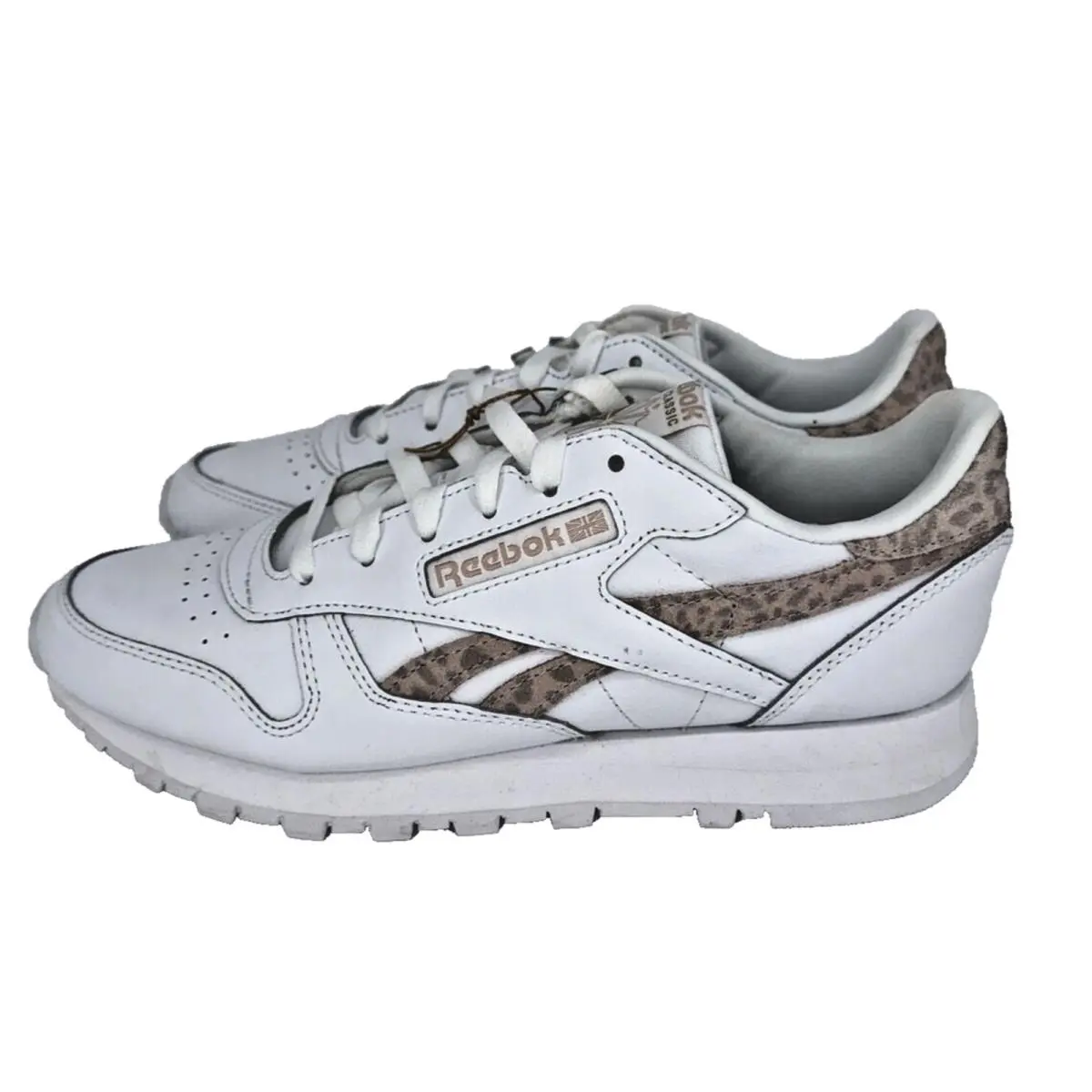 Reebok Classic Leather Womens White Cheetah Print Sneakers GY7173 Size 9