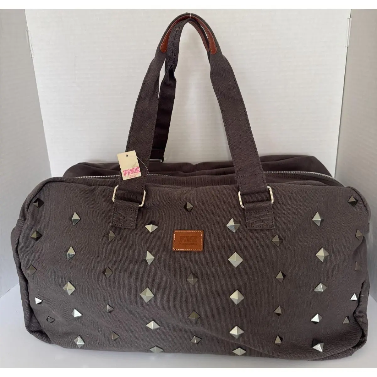 Victoria`s Secret Pink Gray Studded Duffle Bag Travel Bag