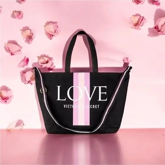 Victoria’s Secret Love Tote Canvas Striped Weekend Travel Bag by Victoria's Secret