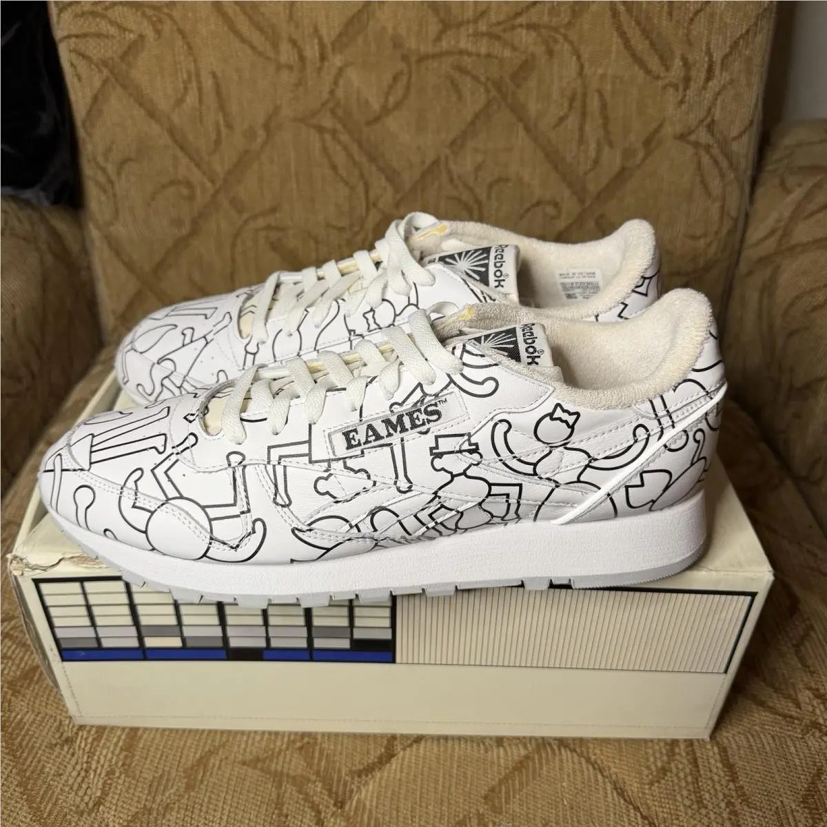 Reebok x Eames Mens Classic Leather White `coloring Toy` Shoes Size 11.5