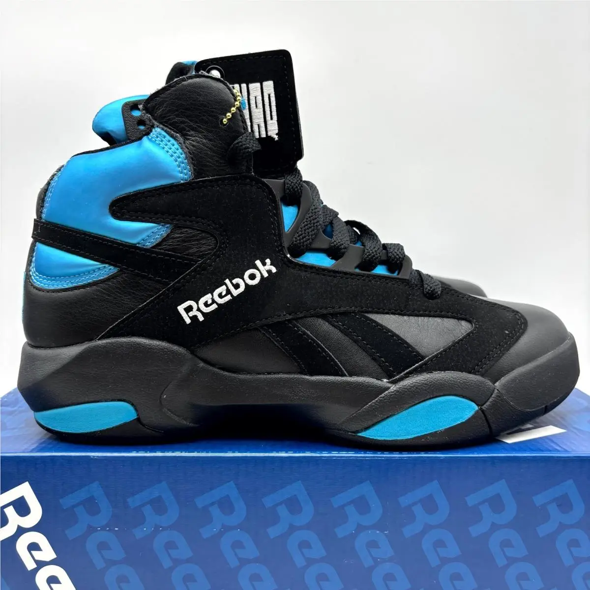 Reebok Shaq Attaq Azure Blue Black Nubuck Athletic Shoes Size 8.5 Men`s V55083
