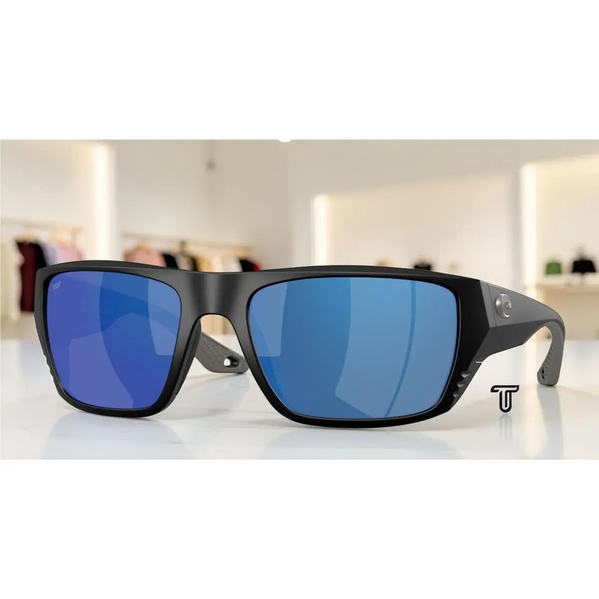 Costa 6S9118 07 Finlet Matte Black Blue Mirror Polarized 59 mm Men`s Sunglasses - Frame: Matte Black, Lens: Blue Mirror