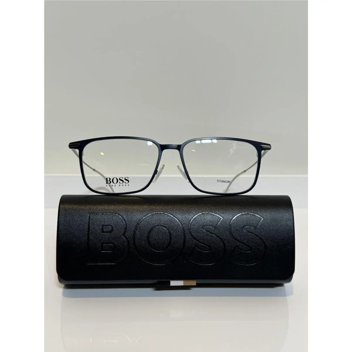 1253 Fll Matte Blue Titanium Square Unisex Eyeglasses 55mm by Hugo Boss