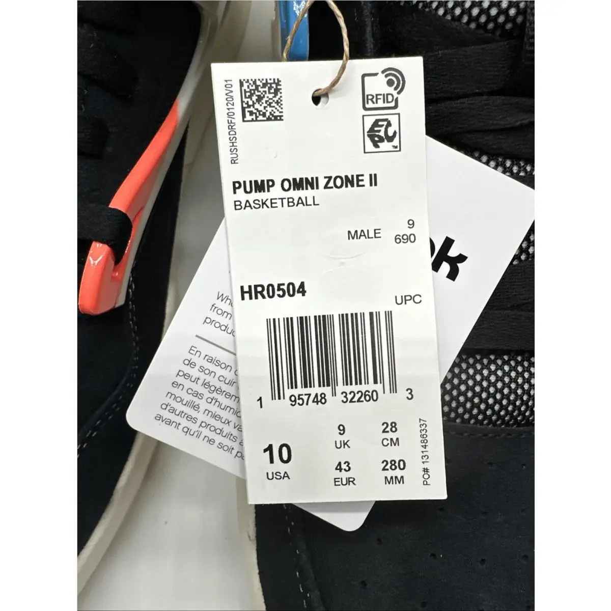 Reebok shoes - Reebok Pump Omni Zone II - HR0504 - Black, Manufacturer: Core Black/Chalk/Orange 1