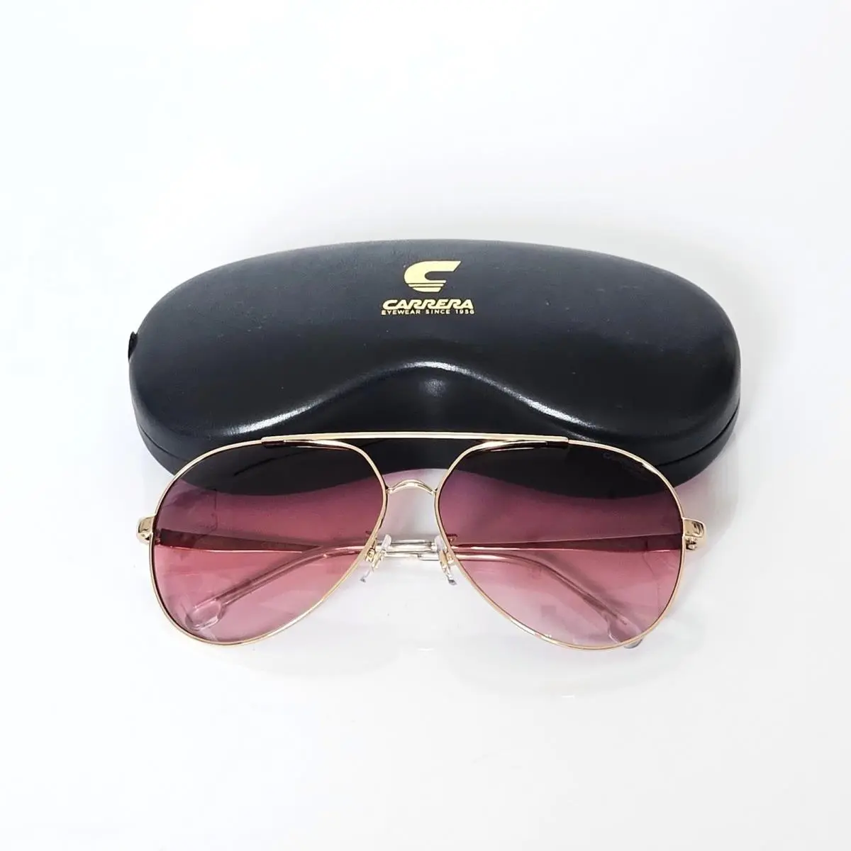 Carrera 2030S Gold Aviator Sunglasses Pink Purple Gradient Lens UV Protect Case