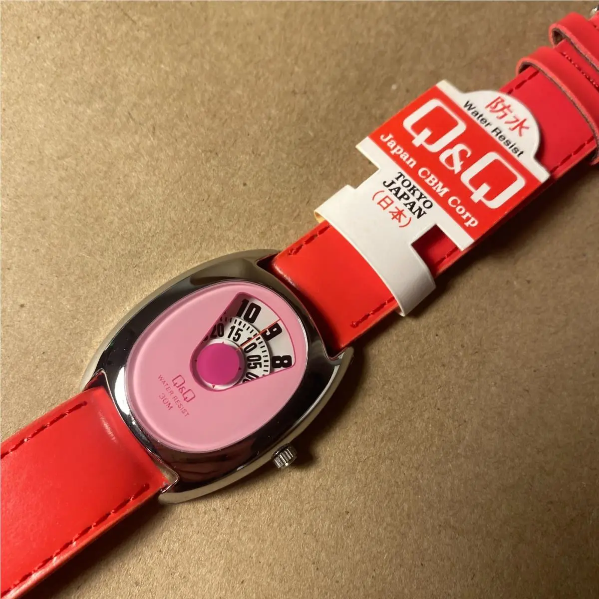 Nos  Q Q Jump Hour Vintage Watch Retro Red Pink Quartz Silver Tone by Citizen