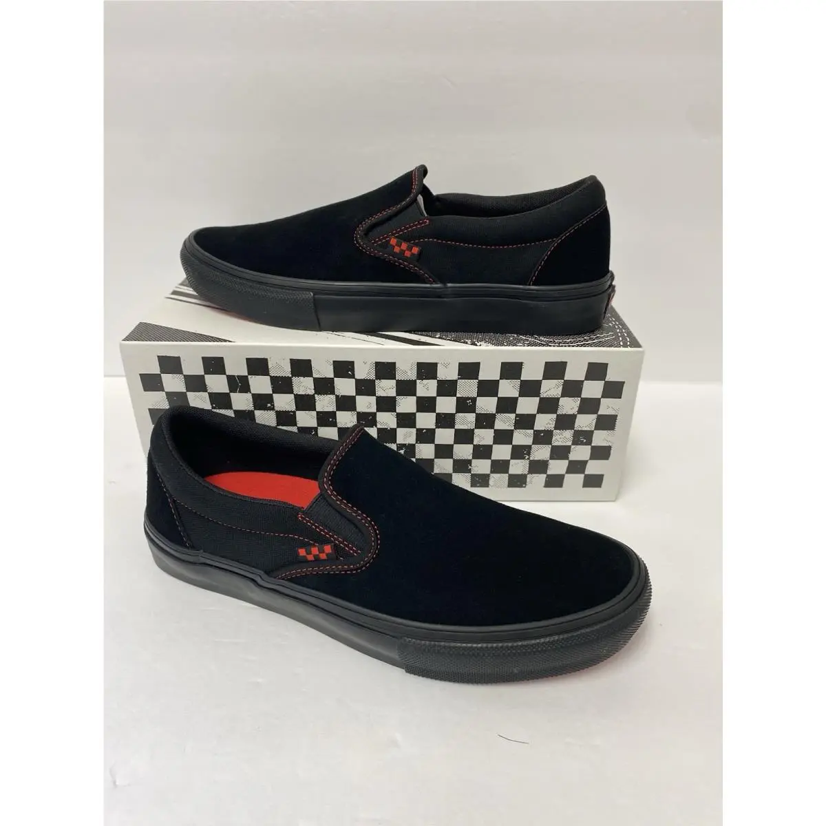 Vans M 10 Skate Slip On Shoes Black Red Suede Pop Cush Sole Dura Cap