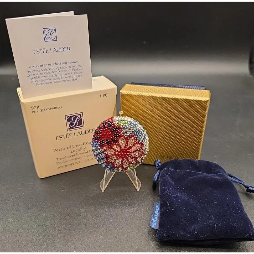 Estee Lauder Lucidity Pressed Powder Compact Swarovski Crystal Petals Of Love