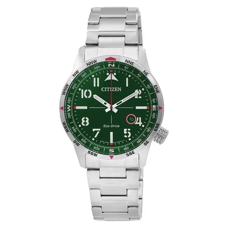 Citizen Eco-drive Green Dial Men`s Stainless Steel Watch - BM7551-84X