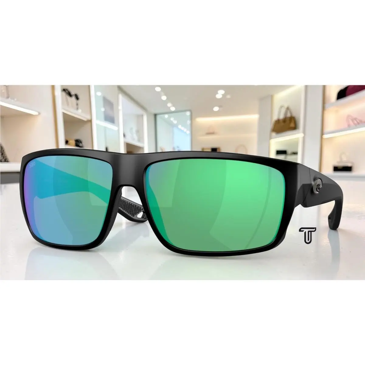 Costa 6S9129 03 Fly Line Matte Black Green Mirror Polarized 64mm Mens Sunglasses