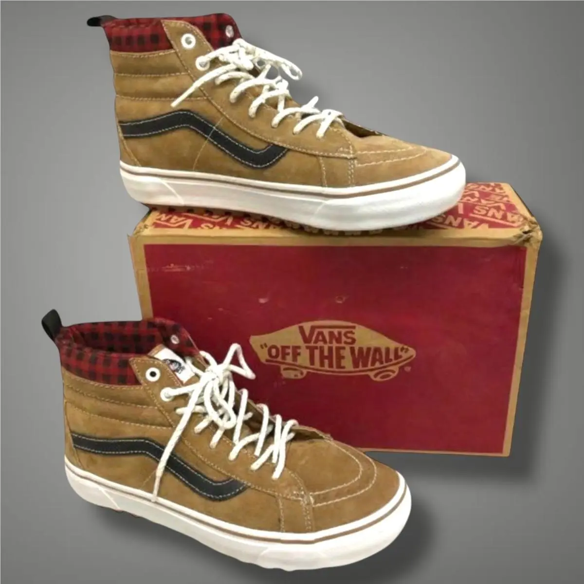 Unisex Men`s 9 Women`s 10.5 Vans Sk8-Hi MTE-1 Plaid Brown Red Sneakers