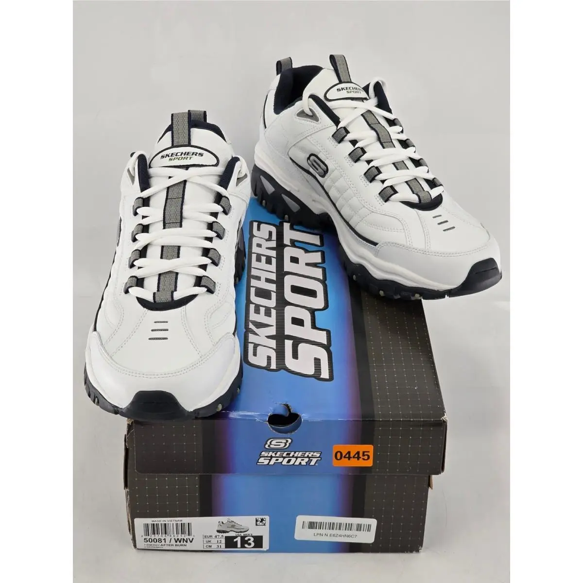 Skechers Energy After Burn Mens 13 White Navy Sneakers 50081-WNV -new