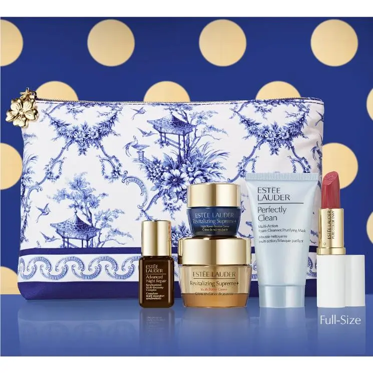 Estee Lauder 6 Pc Gift Set Revitalizing Supreme Creme Night Serum Lipstick