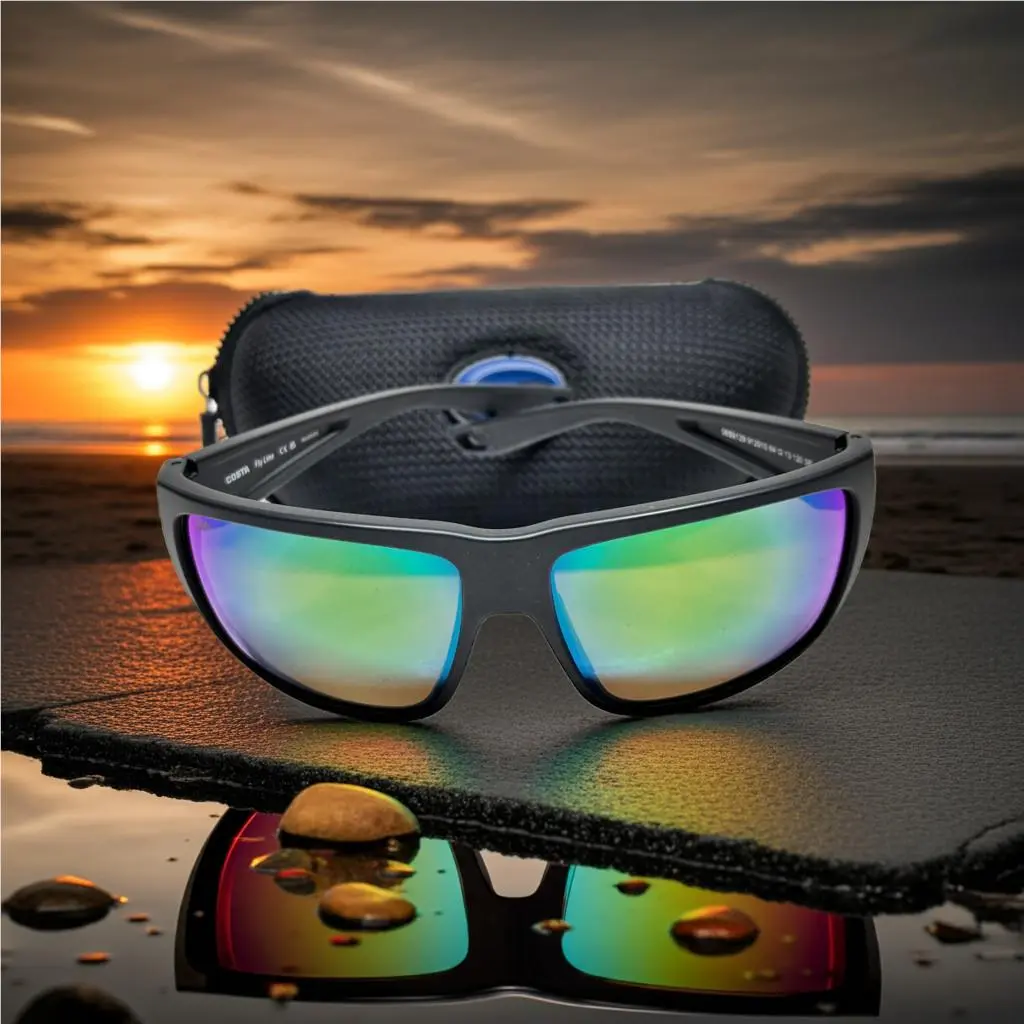 Costa Del Mar Fly Line Black Frame Green Mirror Plastic 580P Lens