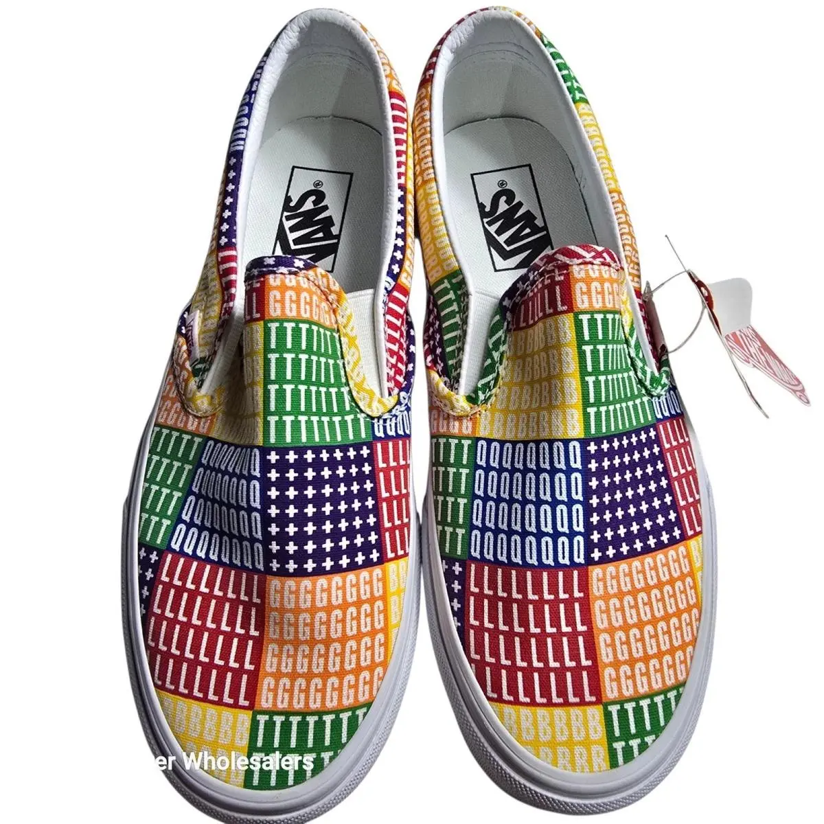 Vans Classic Slip-on Pride Rainbow Patchwork Letters Sneakers Mens 6 Womens 7.5