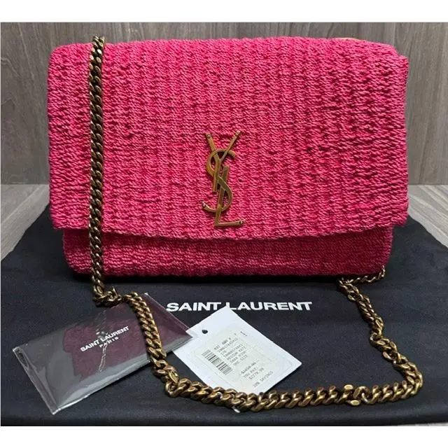Saint Laurent ﻿ysl Medium Kate Raffia Shoulder Bag Pink Gold Crossbody by Yves Saint Laurent
