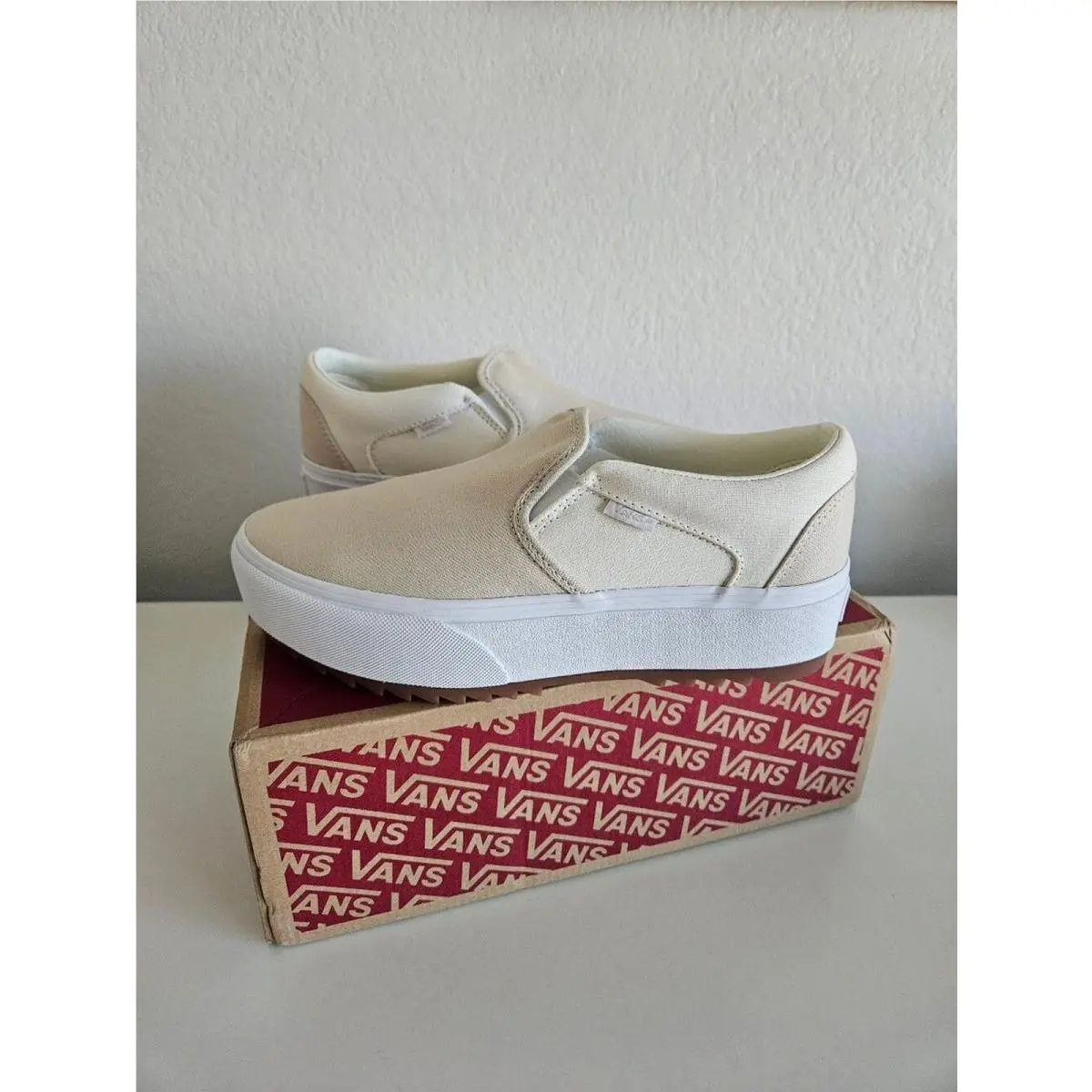 Vans Asher Platform Women 9.5 Slip-on Canvas Classic Sneaker Cream Tan
