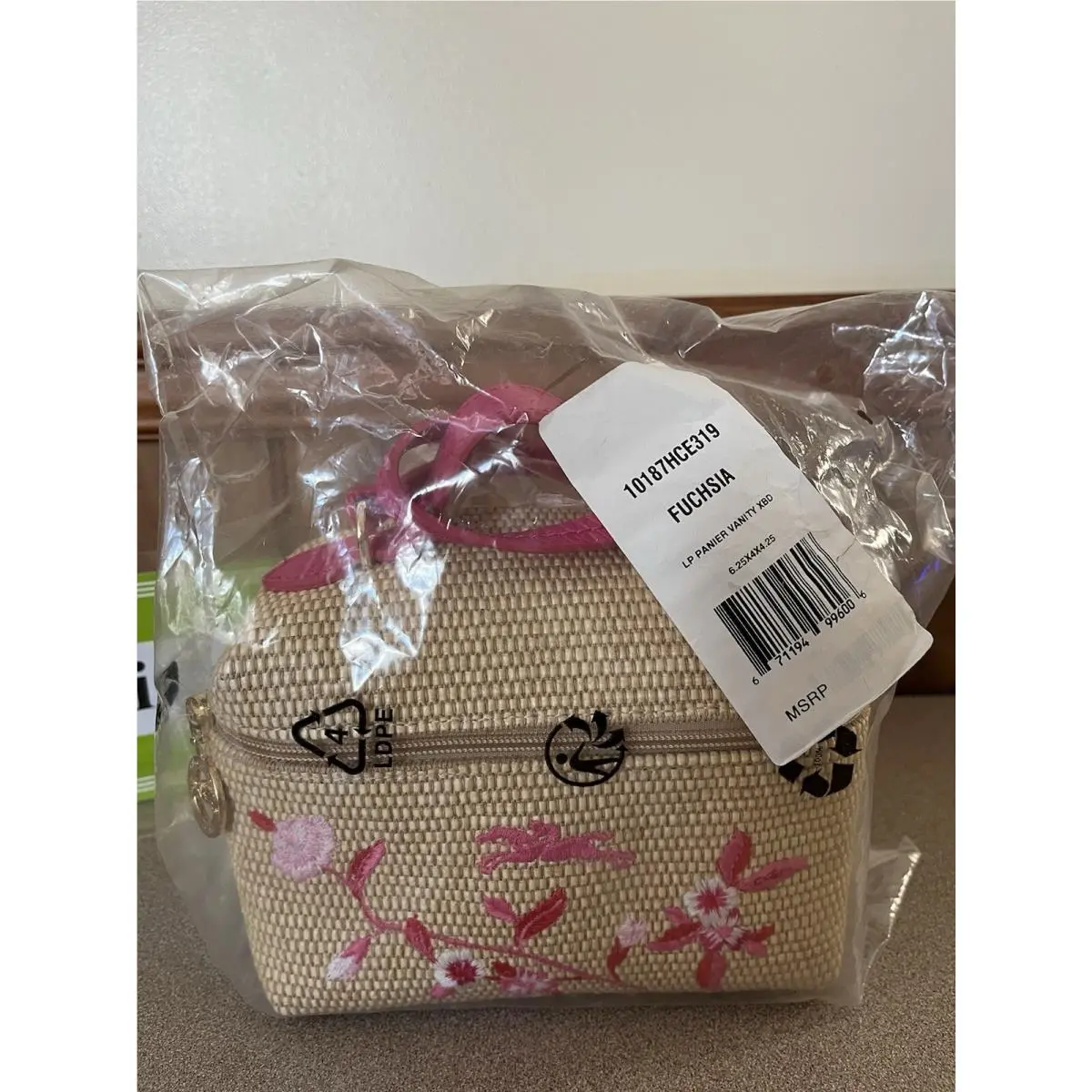Longchamp Le Panier Pliage Vanity Fuchsia Floral Embroidered XS Crossbody