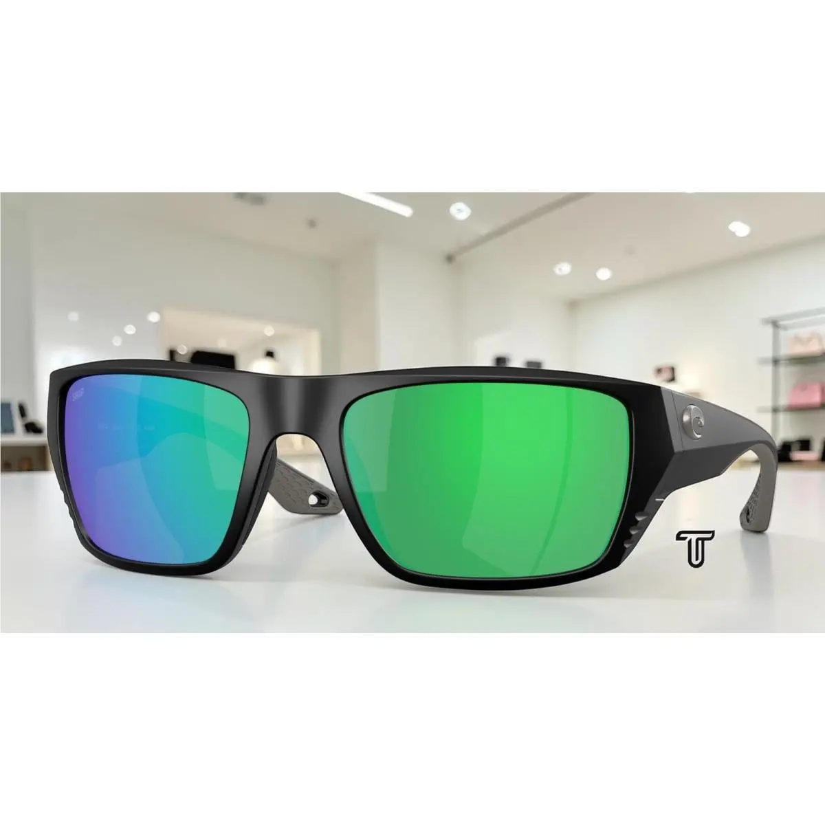 Costa 6S9118 08 Finlet Matte Black Green Mirror Polarized 59 mm Men`s Sunglasses - Frame: Matte Black, Lens: Green Mirror