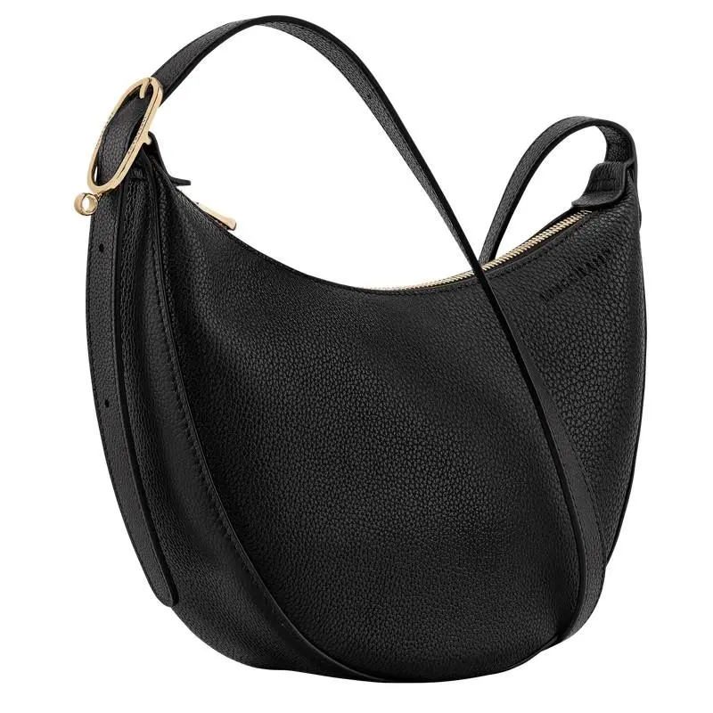 Longchamp Essential Le Foulonné S Crossbody Bag Black Leather Hobo Crescent Nwot