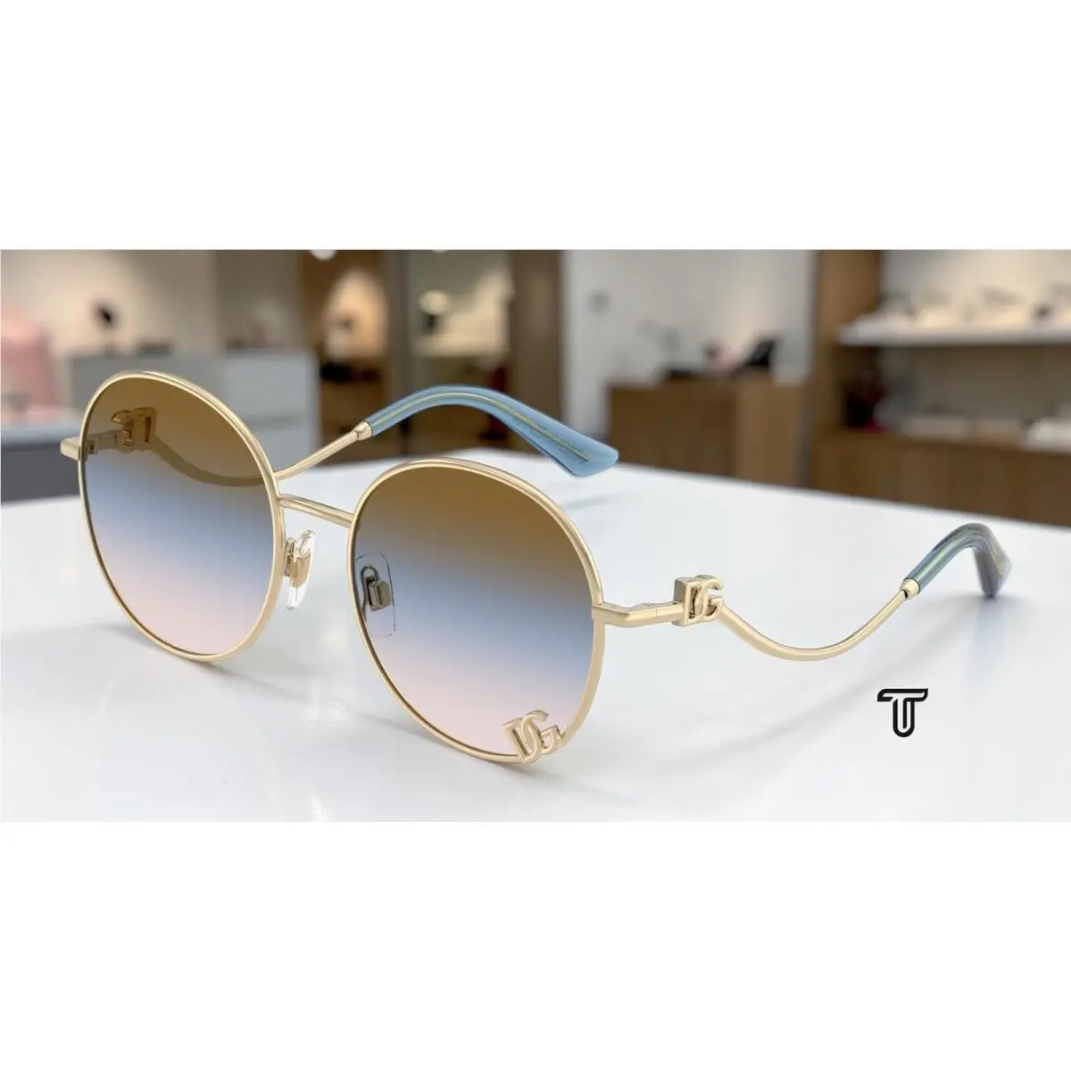 Dolce Gabbana DG2324 488 U6 Pale Gold Pink Blue Brown 56 mm Women`s Sunglasses