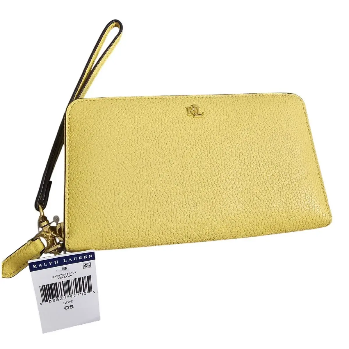 Lauren Ralph Lauren Yellow Leather Zip Wristlet Gold Tone Hardware