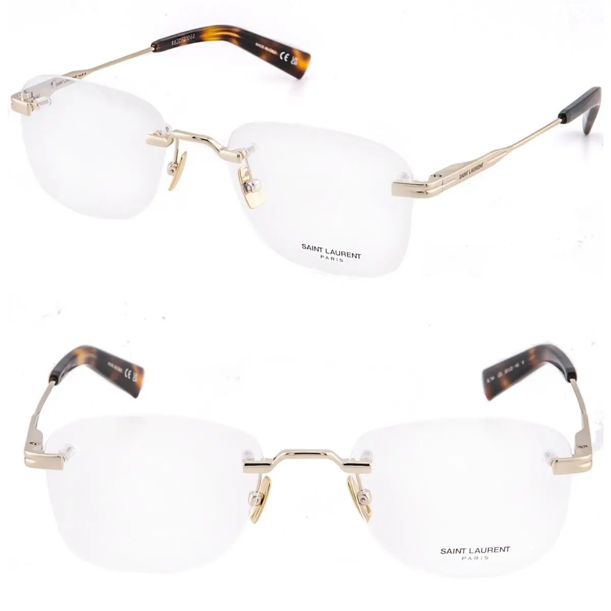 Saint Laurent 744 Ysl SL744 Gold Brown Rimless Eyeglass Optical Frame 53mm 002