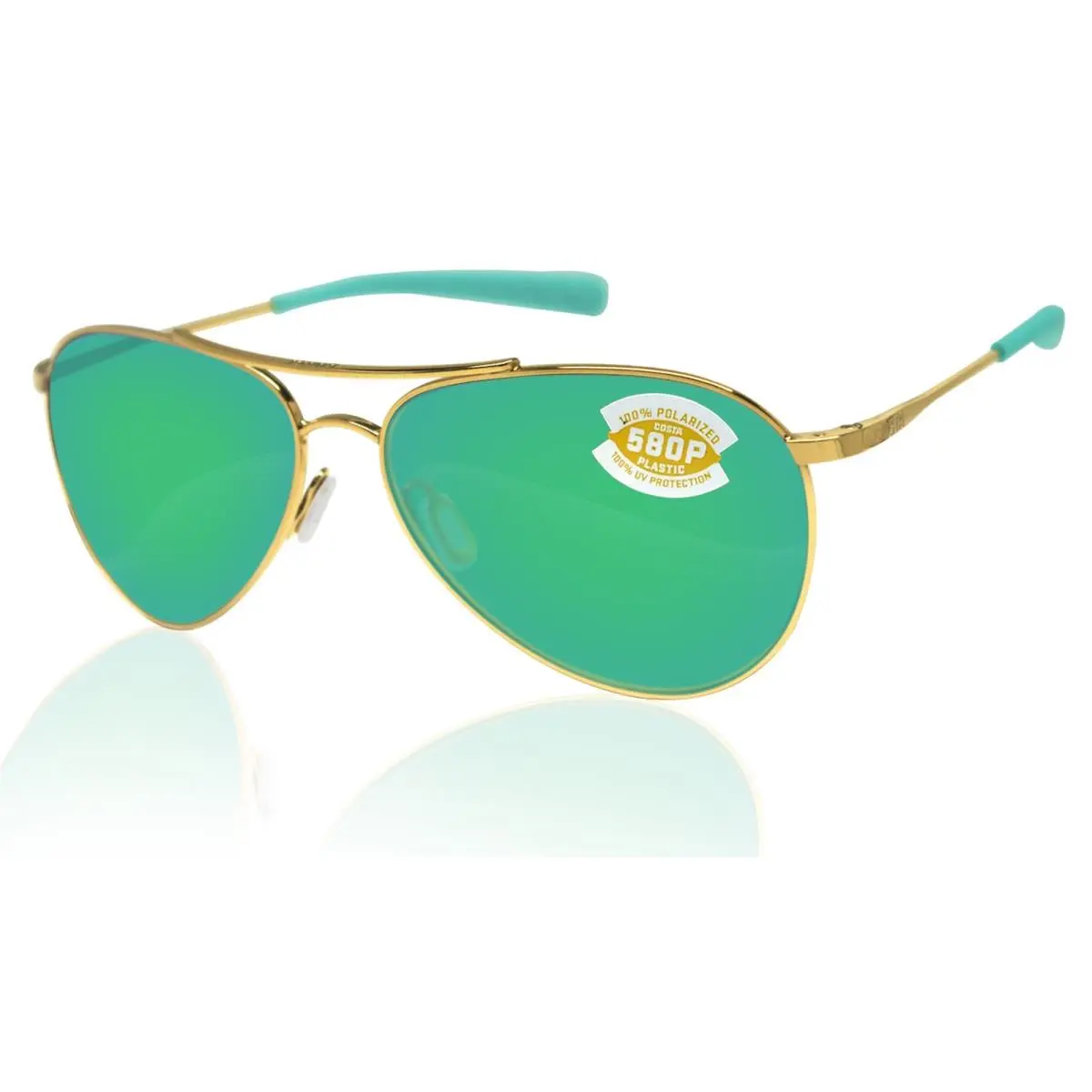 Costa Del Mar Piper Shiny Gold Frame Green Mirror 580P Plastic Polarized Lens
