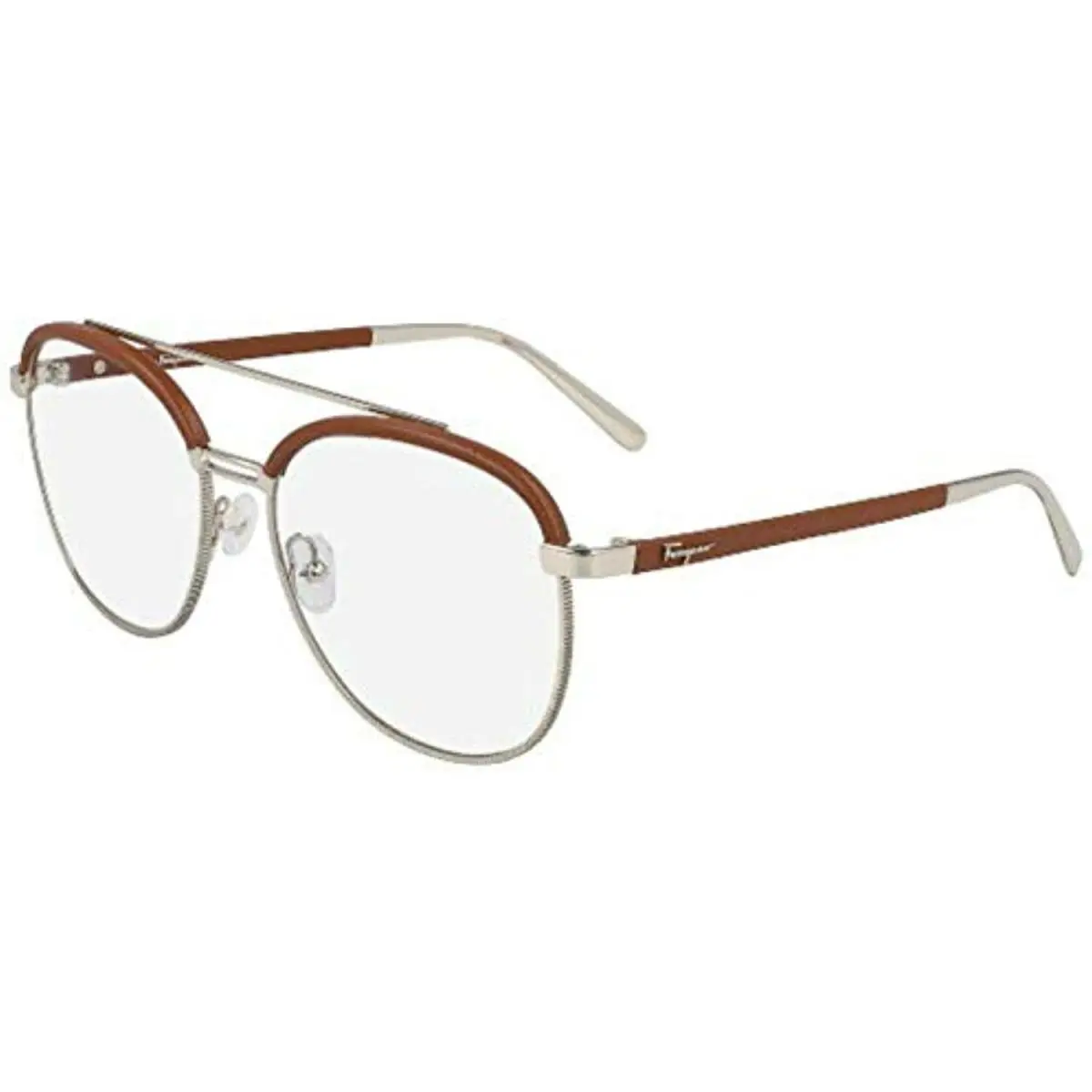 Salvatore Ferragamo SF2195L 704 Gold Brown Leather Trim Eyeglasses 57mm