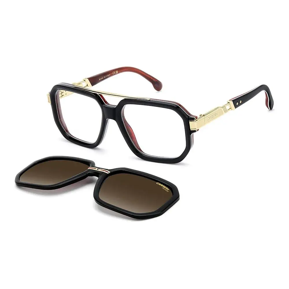 Titanion 01/C N8L S7 Blk Red Horn Gold Optical Frame w Clip-on Sunlenses by Carrera