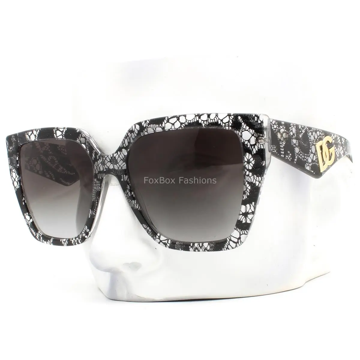 Dolce Gabbana Sunglasses DG 4438 3287/8G Black Lace on Clear Gold DG Logo W/case