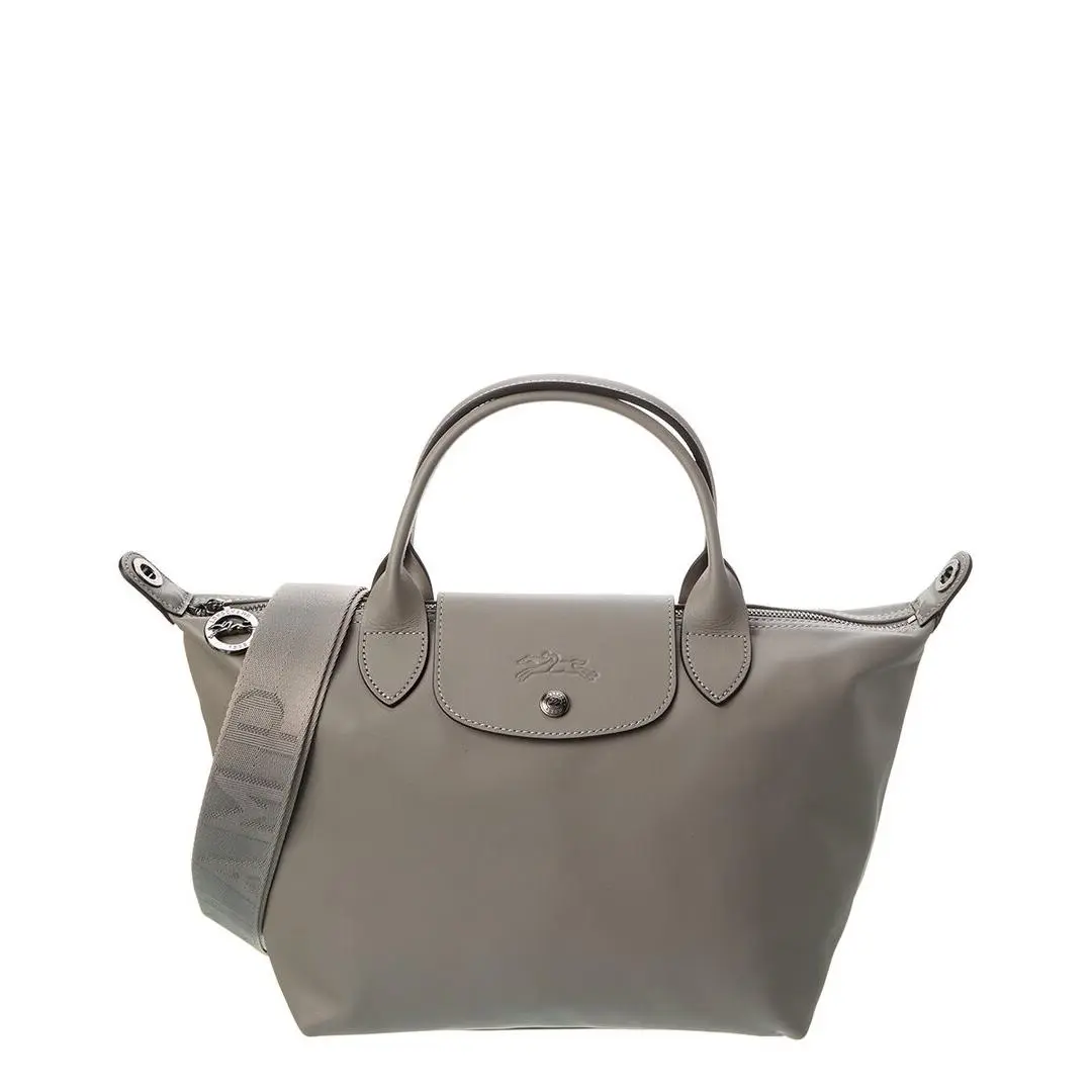 Longchamp Le Pliage Xs Leather Short Handle Tote Women`s Grey