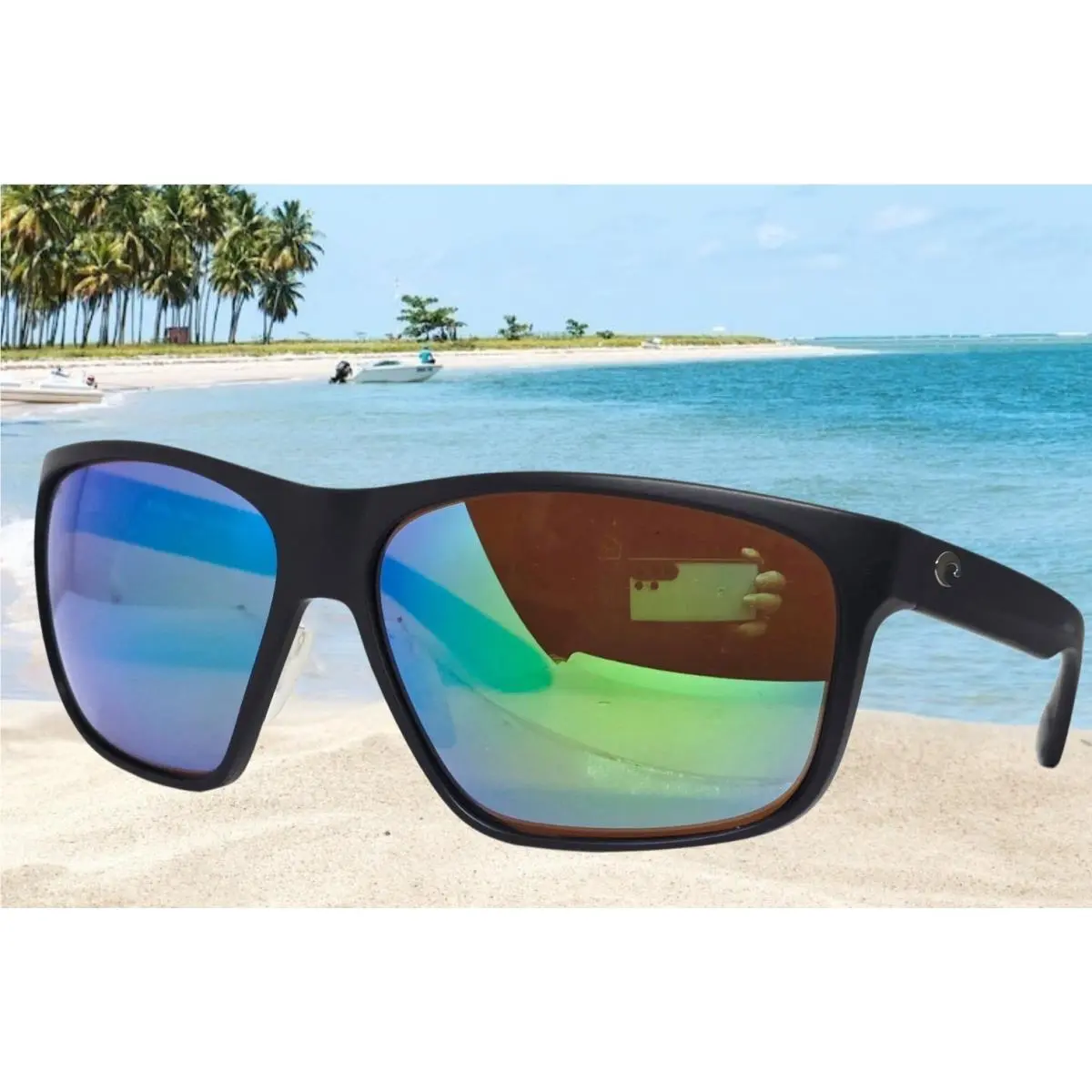 Costa Del Mar Matte Black/green Mirror Trades Polarized 580G Sunglasses