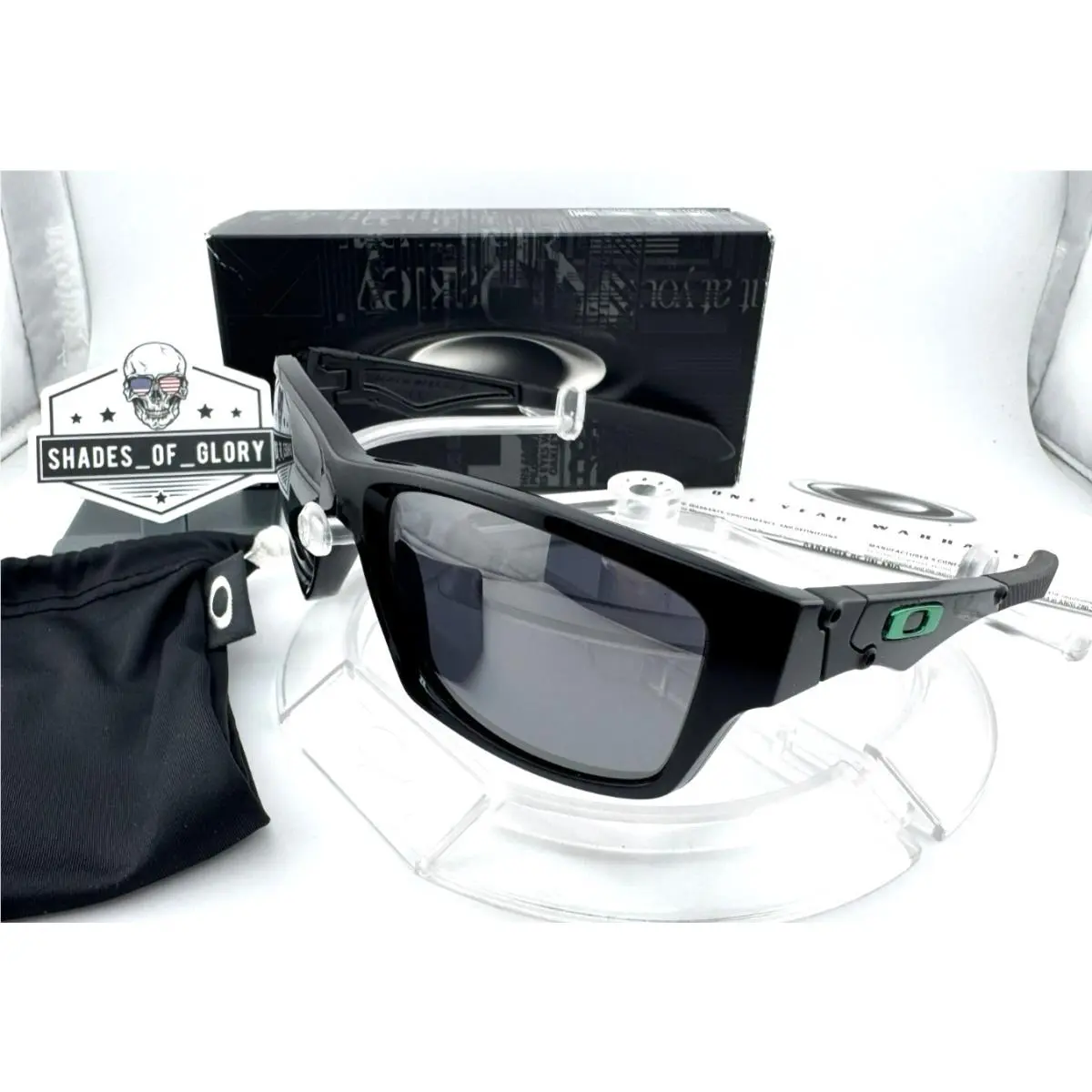 Jupiter Squared Custom Polished Black Iridium Green Icons Sunglasses by Oakley