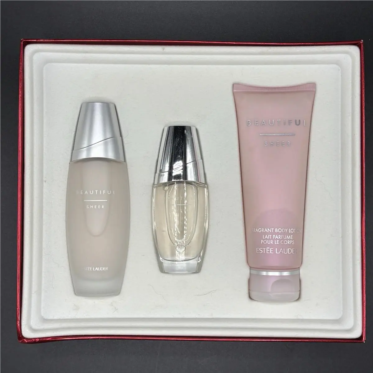 Estee Lauder Beautiful Sheer Gift Set Edp Spray 2.5 oz + Mini Spray + Lotion W