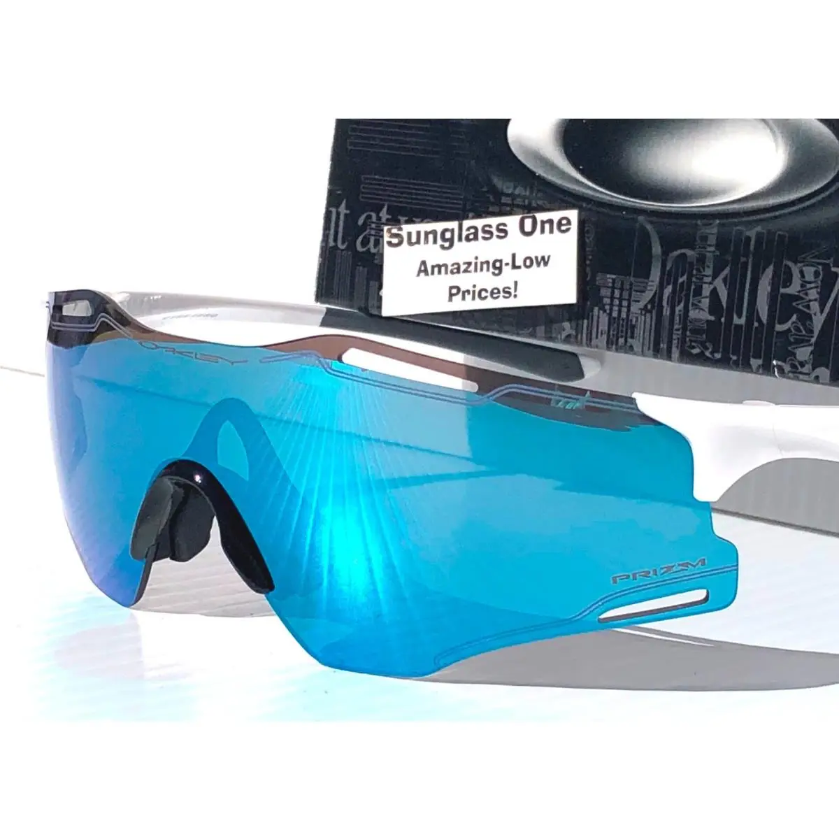 Cybr Zero Polished White Prizm Saphire Blue Lens Sunglass 9512-02 by Oakley