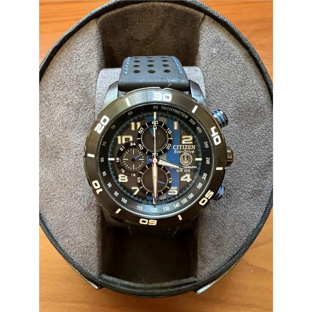 Citizen Eco-drive Chronograph Men`s Watch Stainless Steel Blue Dial B612-S084