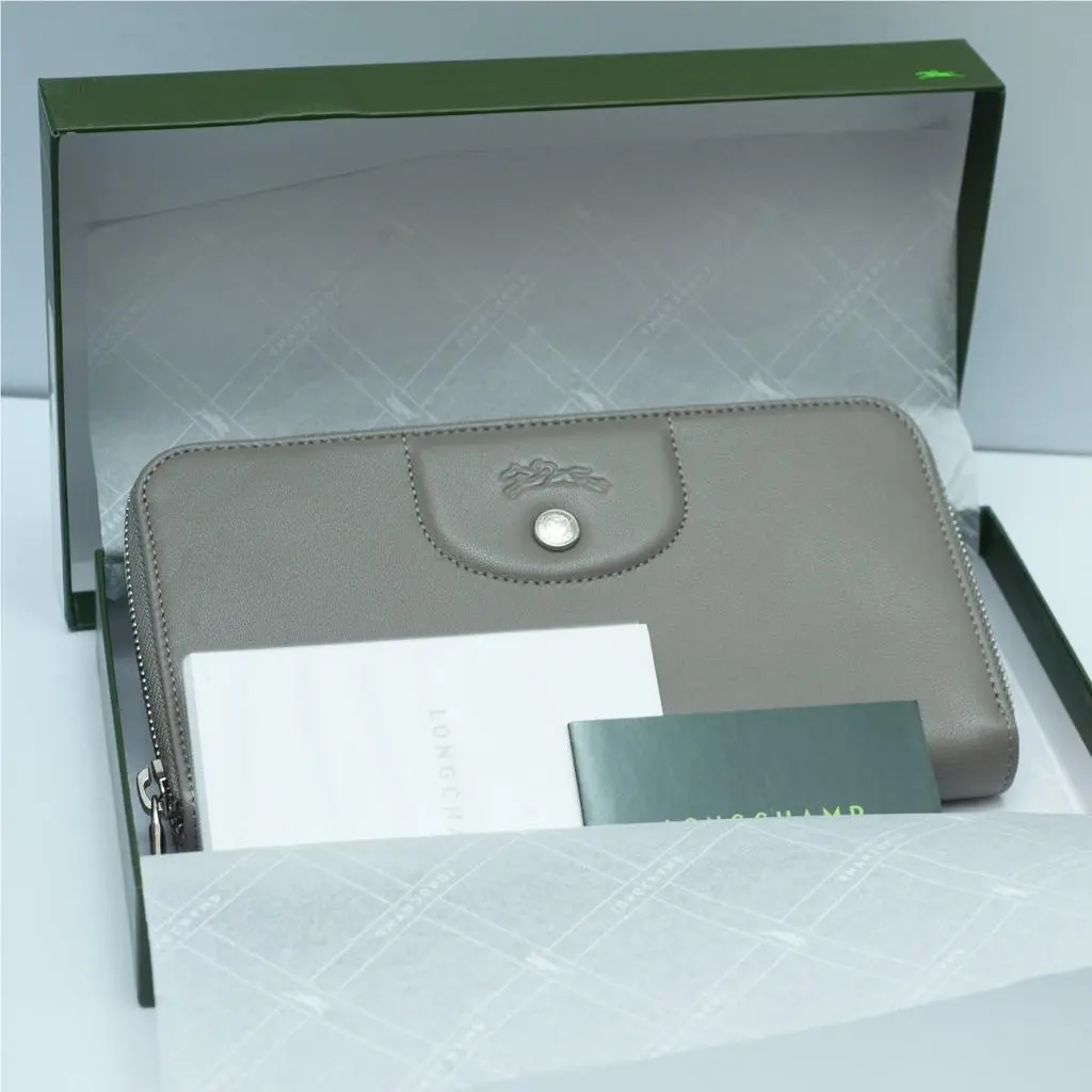 Longchamp Le Pilage Cuir Zip Leather Wallet Pebble Galet