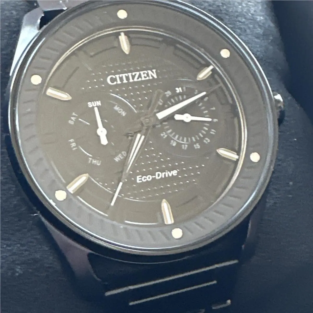 Men`s Sport Casual Day Date Eco-drive Black Watch 42MM BU4025-59E by Citizen