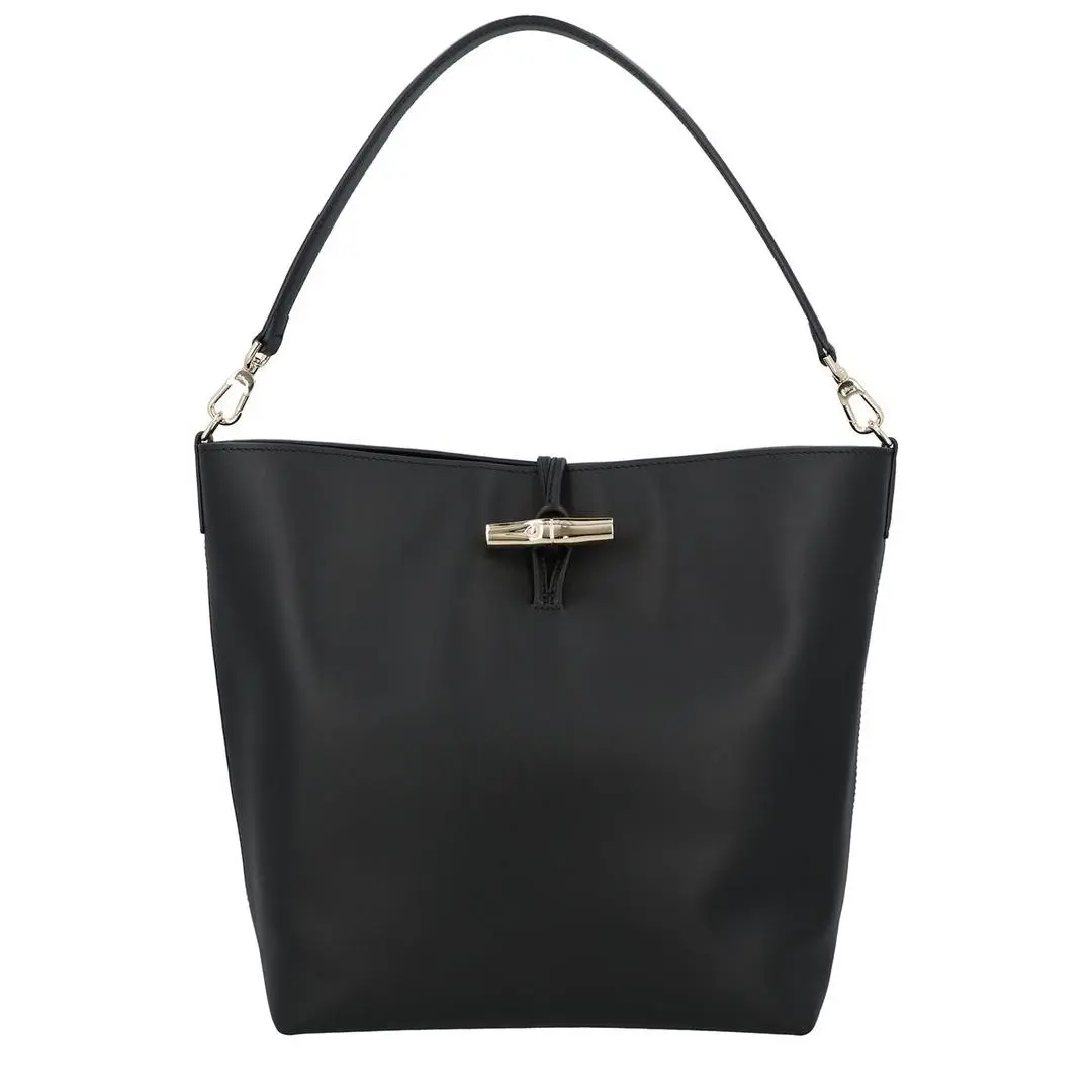 Longchamp Le Roseau Medium Leather Hobo Bag Women`s Black