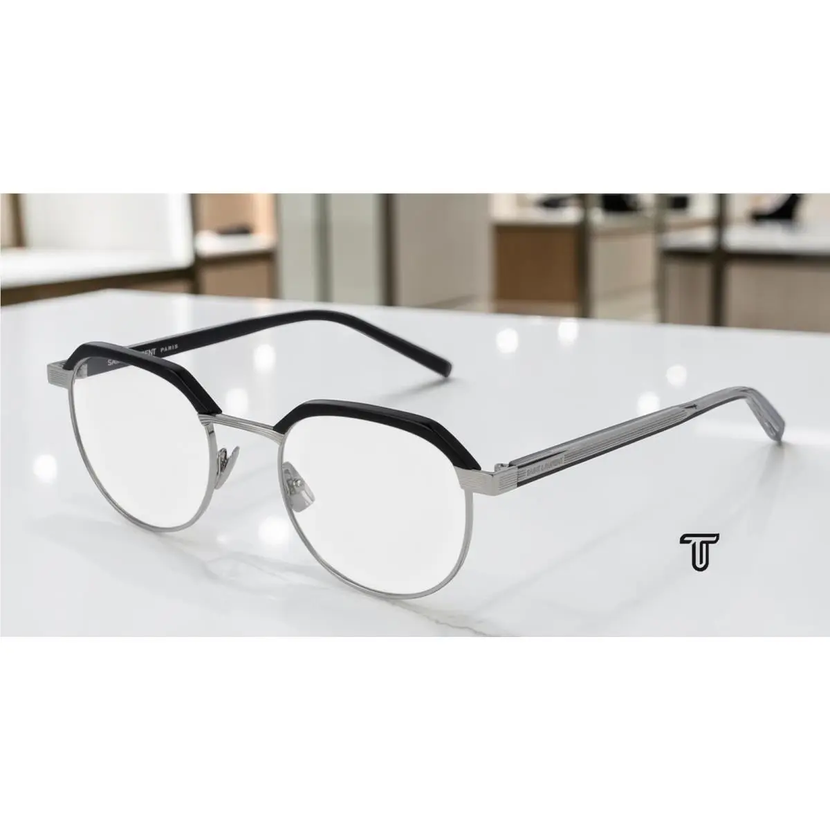 Saint Laurent Ysl 124 001 Round Black Shiny Blk Demo Lens 50mm Unisex Eyeglasses by Yves Saint Laurent