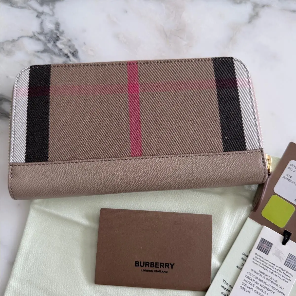 Burberry Check LG Ziparound Wallet Chestnut Beige Leather 80845191
